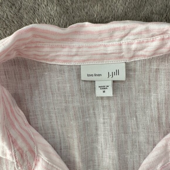 J. Jill Love Linen Pink White Striped Button Down Shirt MEDIUM Long Sleeve Tunic - Picture 3 of 6